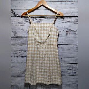 Midnight Doll Mini Sundress Tan White‎ Size Small Gingham Checkered